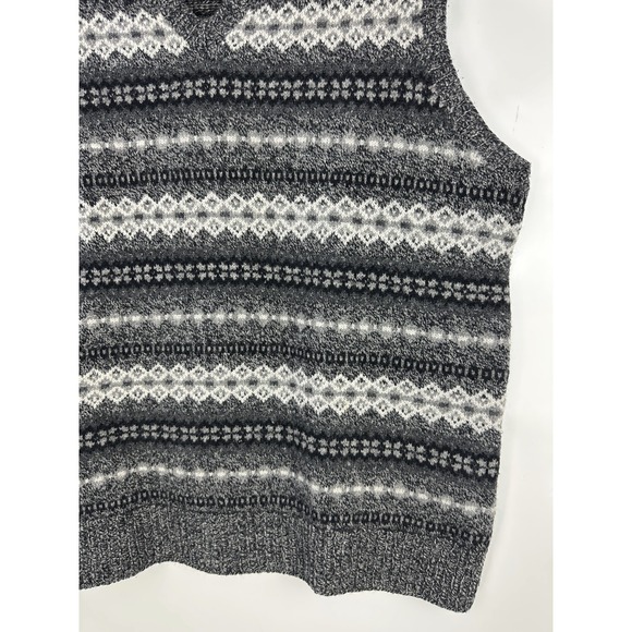 J.Crew Fair Isle Sweater Vest Mens XL Gray Lambswool Nordic Knit V-Neck - Picture 9 of 11